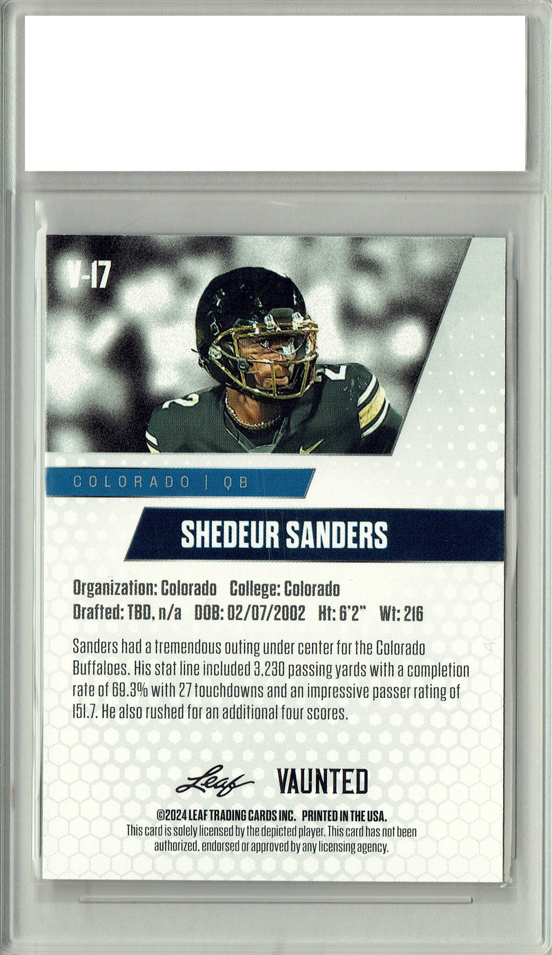 Shedeur Sanders Rookie Card Cleveland PGI 10 Gem Mint Football Trading Card 2024 Leaf Vaunted #V-17 Purple SP 10 Made