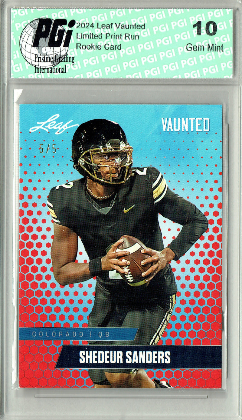 Shedeur Sanders Rookie Card Cleveland PGI 10 Gem Mint Football Trading Card 2024 Leaf Vaunted #V-17 Red SP 5 Made