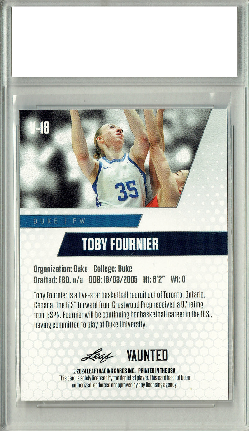 Toby Fournier 2024 Leaf Vaunted V-18 Red SP 5 Made Debut Year Rookie Card PGI 10