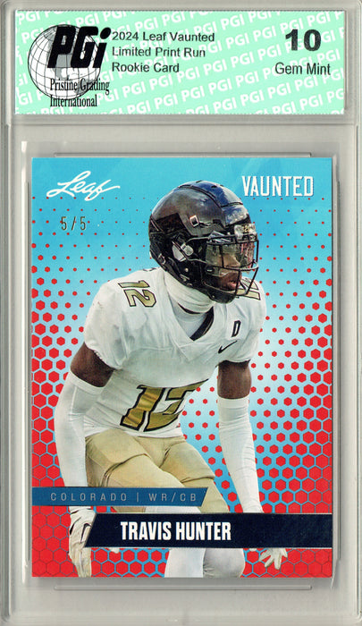 Travis Hunter 2024 Leaf Vaunted V-19 Red SP 5 Made Debut Year Rookie Card PGI 10