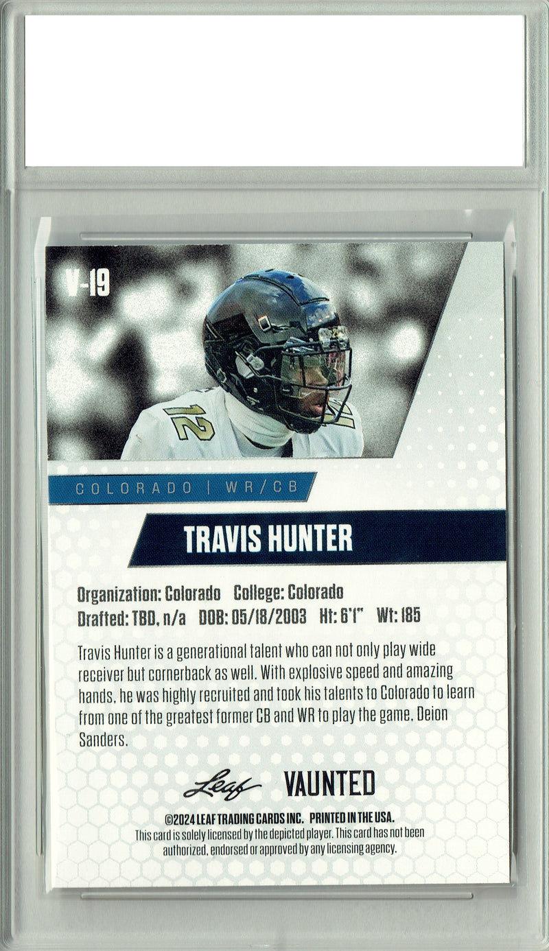 Travis Hunter Rookie Card Jacksonville PGI 10 Gem Mint Football Trading Card 2024 Leaf Vaunted #V-19 Gold SP 25 Made