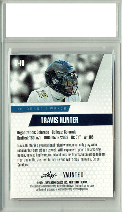 Travis Hunter 2024 Leaf Vaunted #V-19 Gold 25 Made Debut Year Rookie Card PGI 10