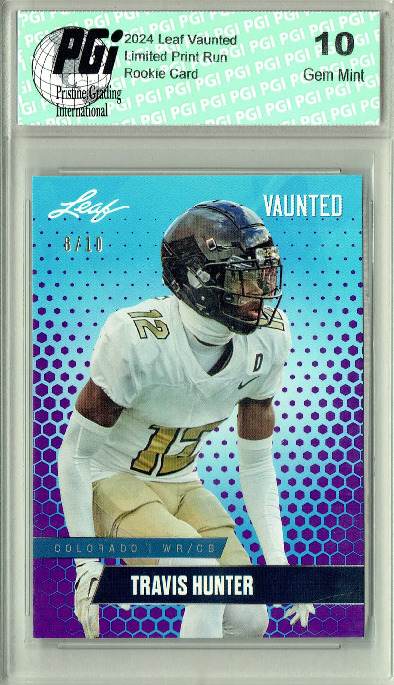 Travis Hunter Rookie Card Jacksonville PGI 10 Gem Mint Football Trading Card 2024 Leaf Vaunted #V-19 Purple SP 10 Made