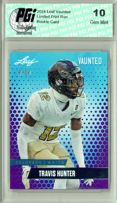 Travis Hunter 2024 Leaf Vaunted #V-19 Purple SP 10 Made Debut Year Rookie Card PGI 10
