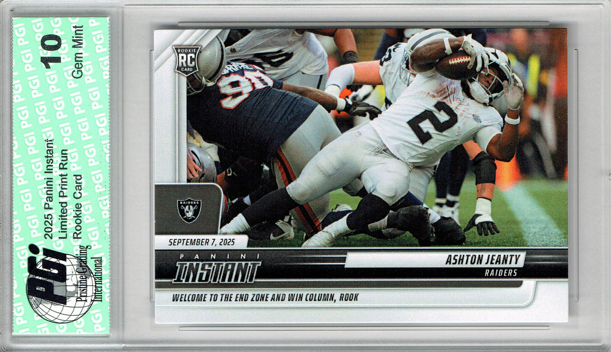 Ashton Jeanty 2025 Panini Instant #55 1st TD, 775 Made Rookie Card PGI 10