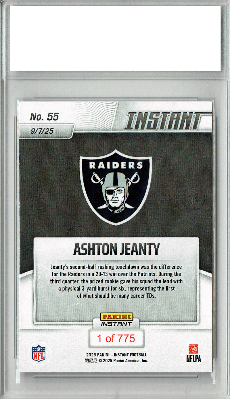 Ashton Jeanty 2025 Panini Instant #55 1st TD, 775 Made Rookie Card PGI 10