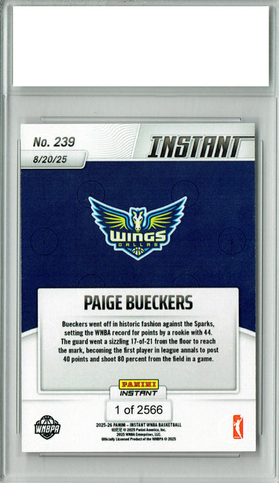 Certified Mint+ PaIge Bueckers 2025 Panini Instant #239 Only 2566 Made Rookie Card Dallas Wings
