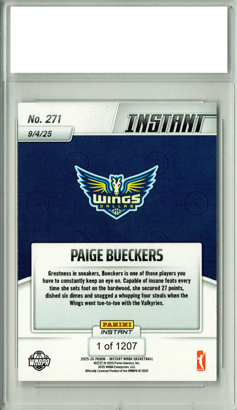 Certified Mint+ PaIge Bueckers 2025 Panini Instant #271 Limited Edition Rookie Card Dallas Wings