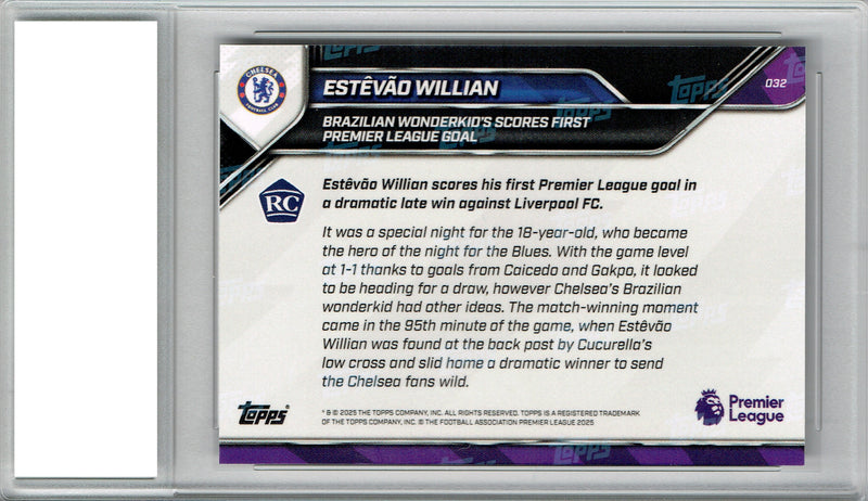 Estevao Willian 2025 Topps Now #32 1st League Goal Rookie Card PGI 10