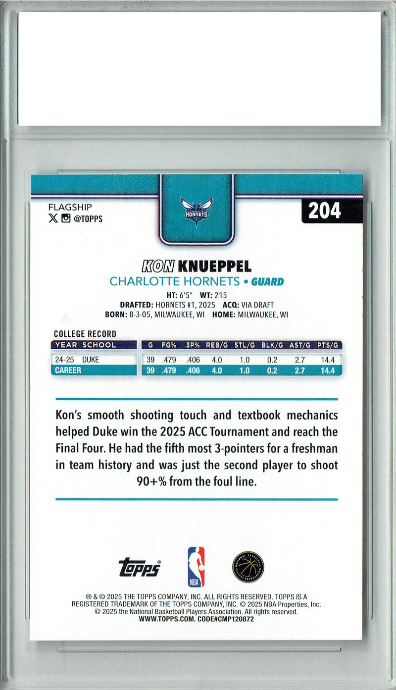 Kon Knueppel 2025 Topps #204 Charlotte Hornets Rookie Card PGI 10