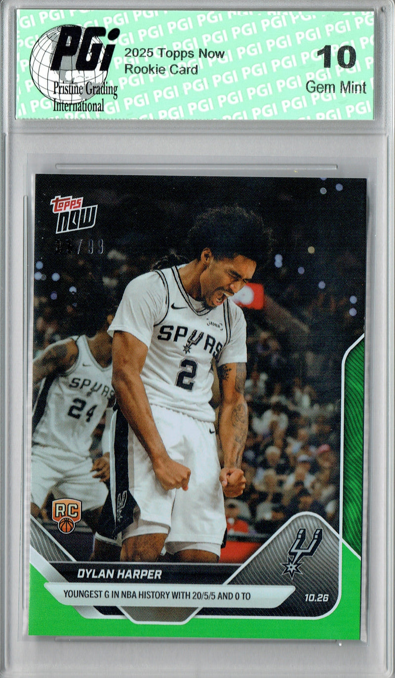 Dylan Harper 2025 Topps Now #29 Green Foil SP 99 Made Rookie Card PGI 10