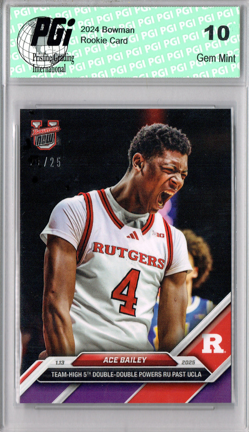 Ace Bailey 2025 Bowman University Now #46 Purple SP 25 Made Rookie Card PGI 10