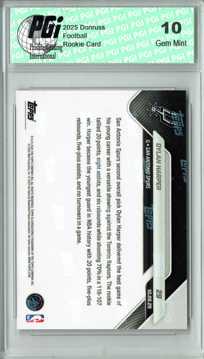 Dylan Harper 2025 Topps Now #29 Green Foil SP 99 Made Rookie Card PGI 10