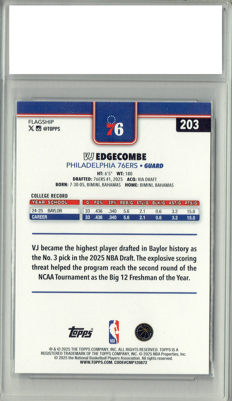 V.J. Edgecombe 2025 Topps #203 Flagship Rookie Card PGI 10