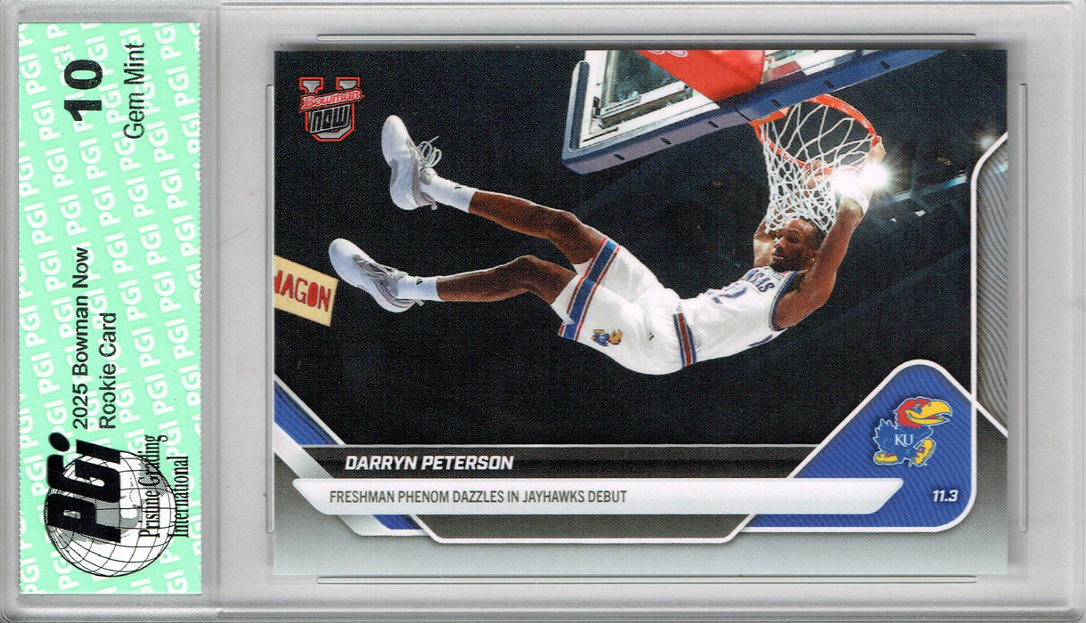 Darryn Peterson 2025 Bowman University Now #2 Jayhawks Debut Rookie Card PGI 10