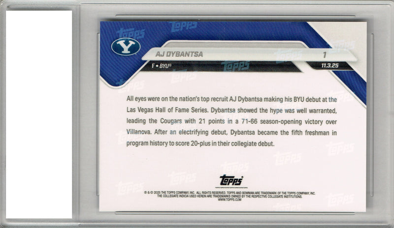 Certified Mint+ A.J. Dybantsa 2025 Bowman University Now #2 #1 Recruit Debuts Rookie Card BYU Cougars
