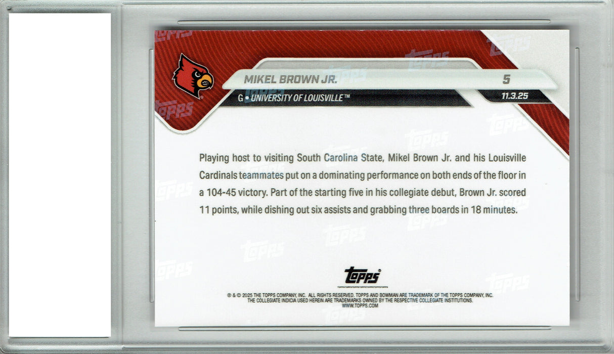 Certified Mint+ Mikel Brown Jr. 2025 Bowman University Now #5 1st College Action Rookie Card Louisvile Cardinals