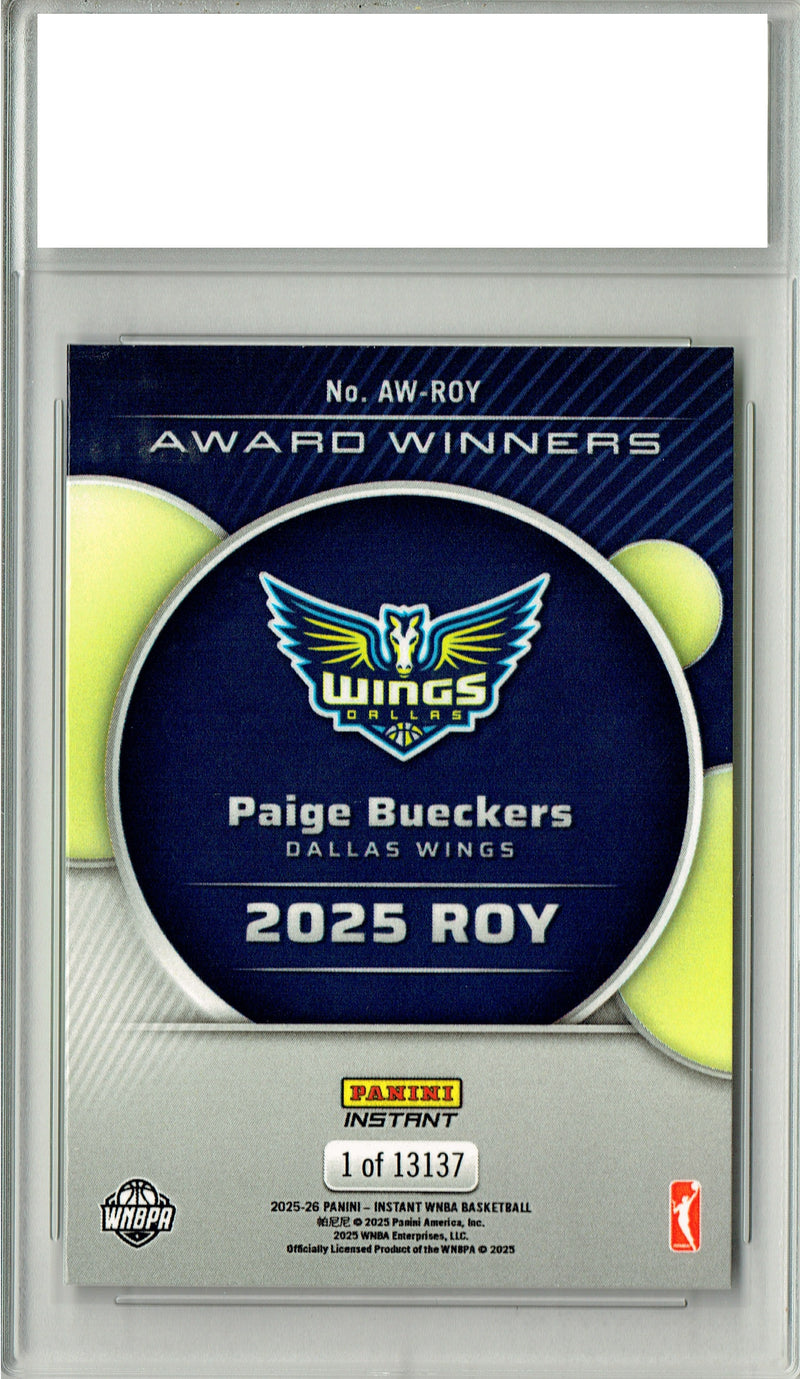 Paige Bueckers 2025 Panini Instant #AW-ROY Rookie of the Year Rookie Card PGI 10