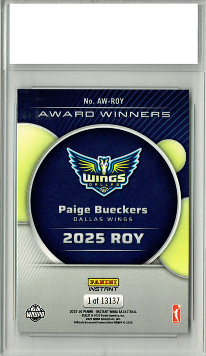 Certified Mint+ Paige Bueckers 2025 Panini Instant #AW-ROY Rookie of the Year Rookie Card Dallas Wings