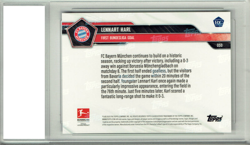 Certified Mint+ Lennart Karl 2025 Topps Now #5 1st Bundesliga Goal Rookie Card FC Bayern Munchen