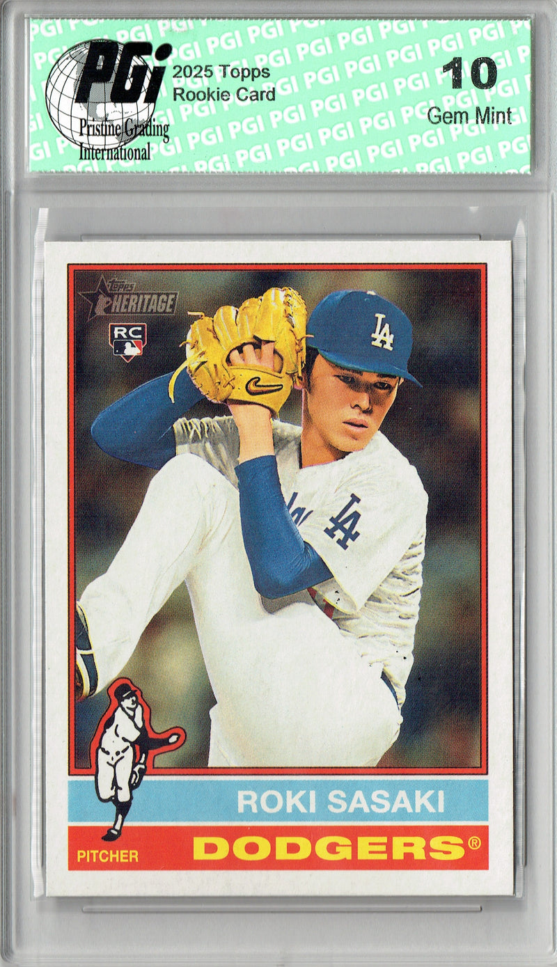 Roki Sasaki 2025 Topps Heritage #224 Throwback Rookie Card PGI 10
