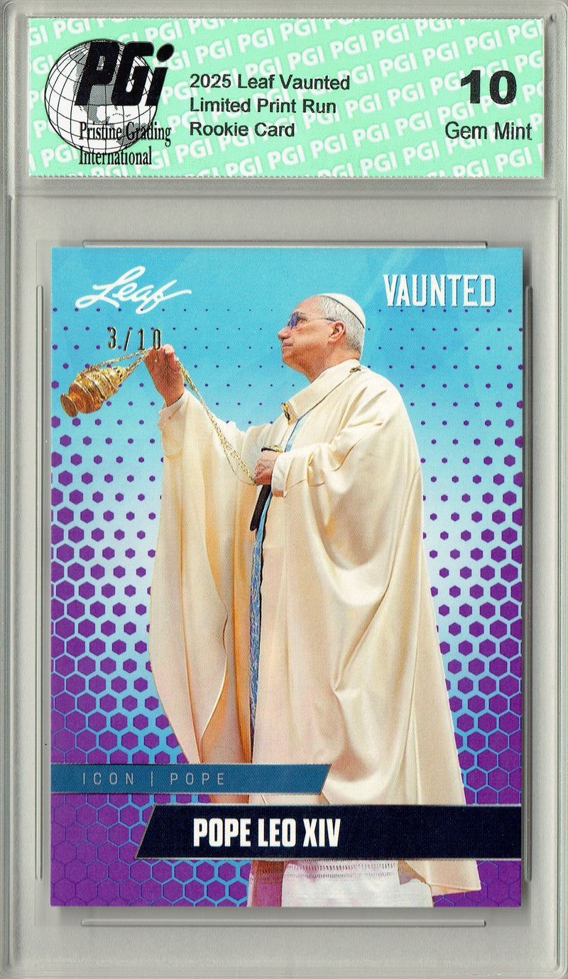 Pope Leo XIV 2025 Leaf Vaunted #V-05 Purple 10 Made Rookie Card PGI 10