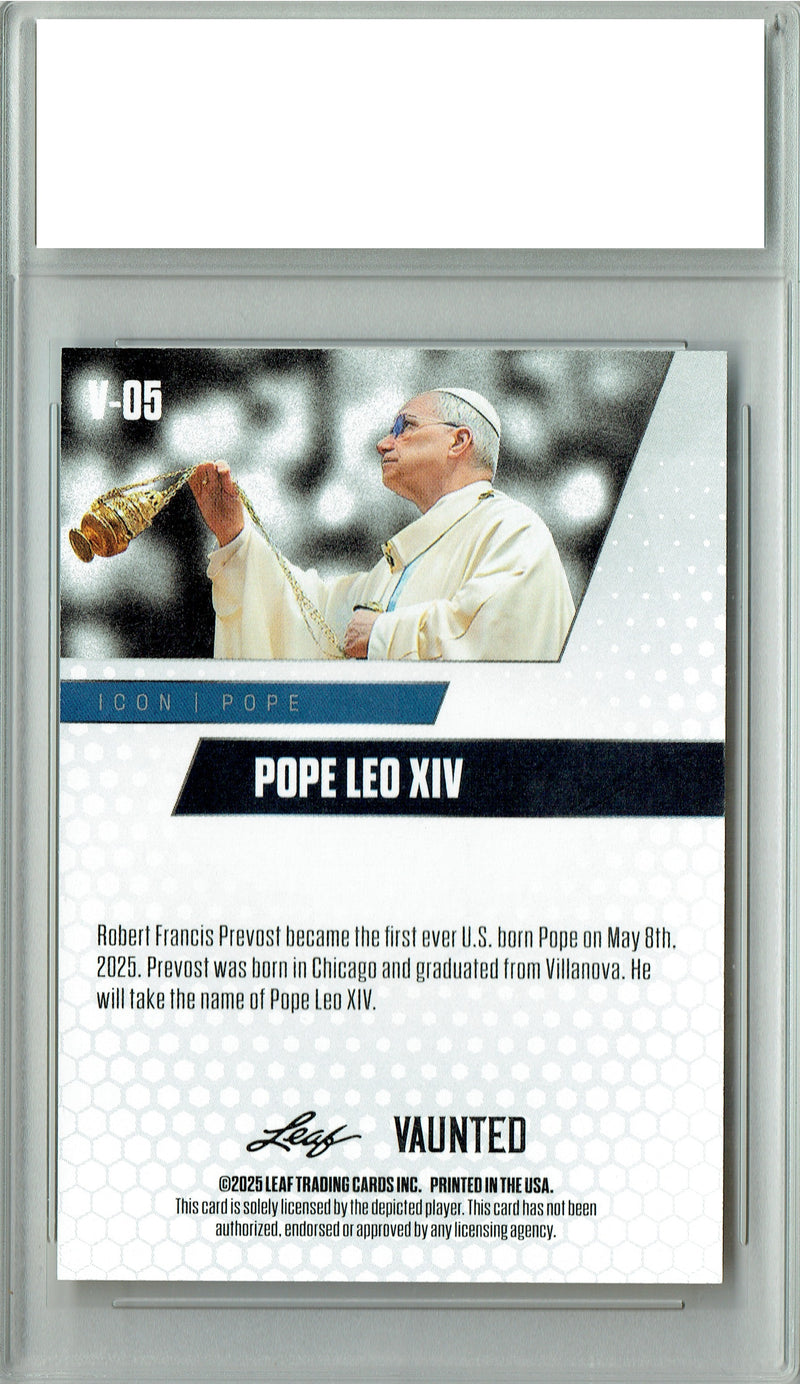 Pope Leo XIV 2025 Leaf Vaunted #V-05 Purple 10 Made Rookie Card PGI 10