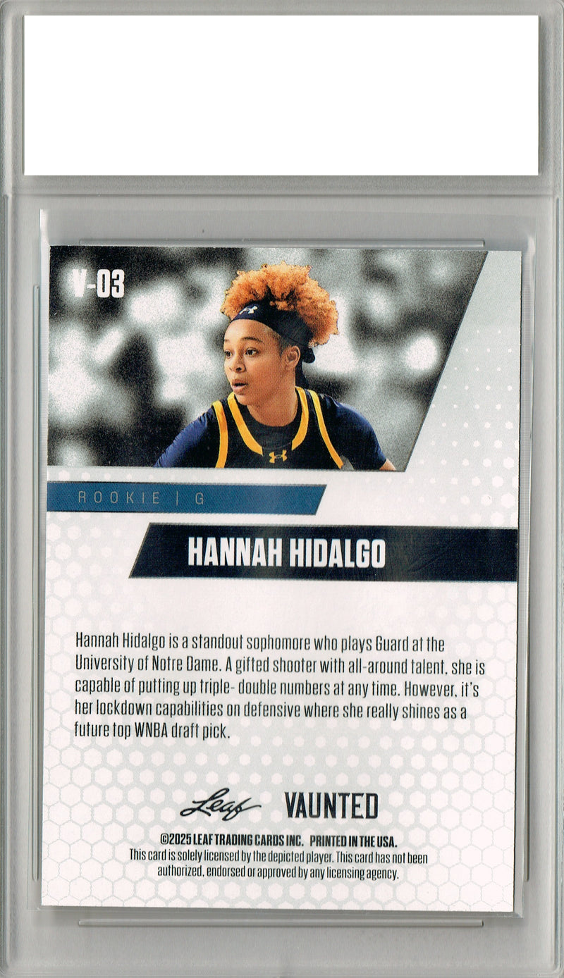 Hannah Hidalgo 2025 Leaf Vaunted #V-03 Purple 10 Made Rookie Card PGI 10