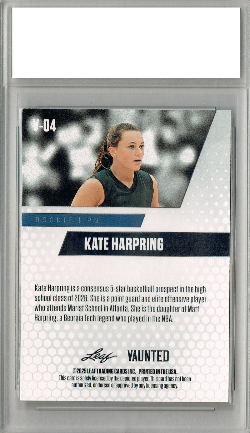 Kate Harpring 2025 Leaf Vaunted #V-04 Purple 10 Made Rookie Card PGI 10