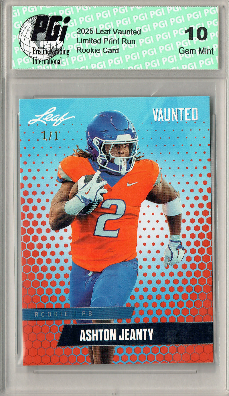 Ashton Jeanty Rookie Card Boise St / Las Vegas PGI 10 Football Trading Card 2025 Leaf Vaunted #V-01 Masterpiece 1 of 1