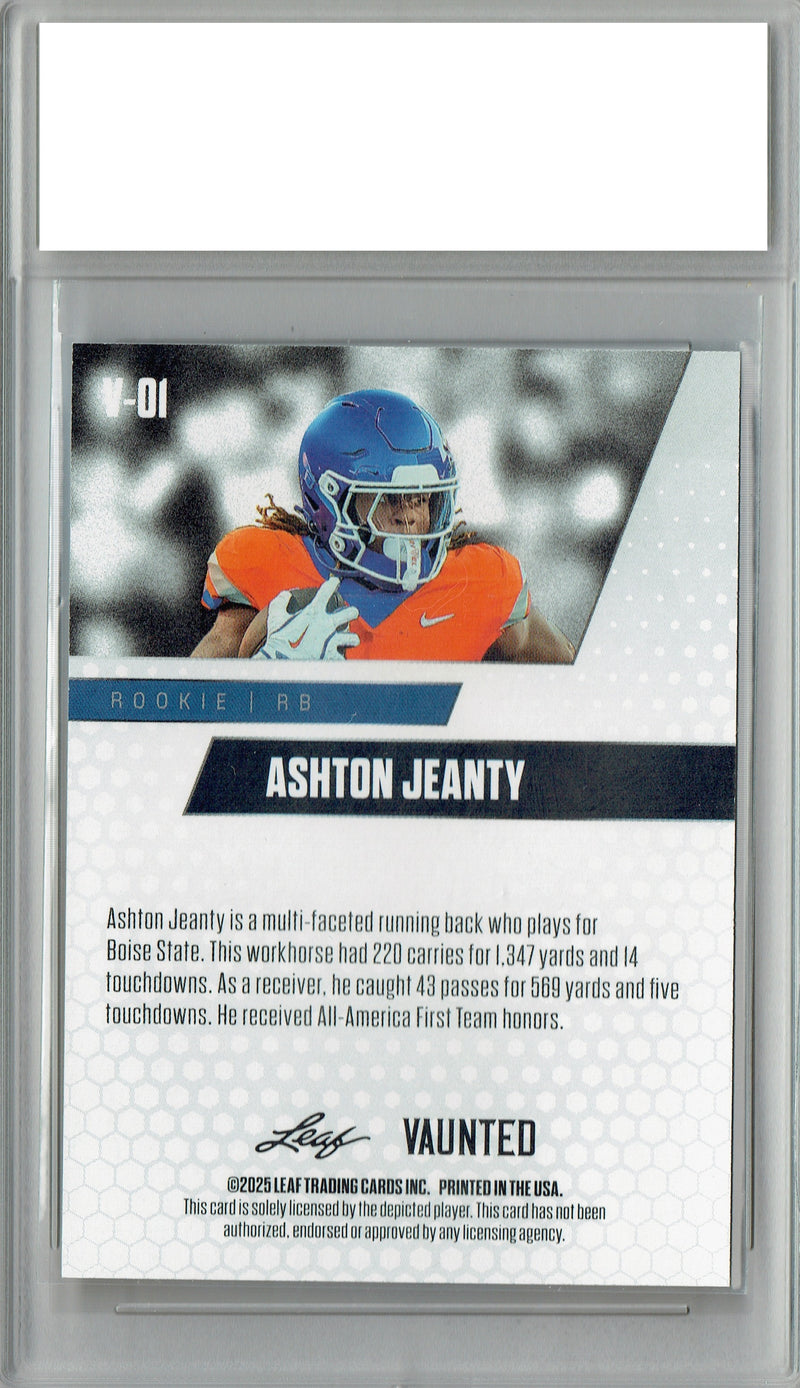 Ashton Jeanty Rookie Card Boise St / Las Vegas PGI 10 Football Trading Card 2025 Leaf Vaunted #V-01 Masterpiece 1 of 1