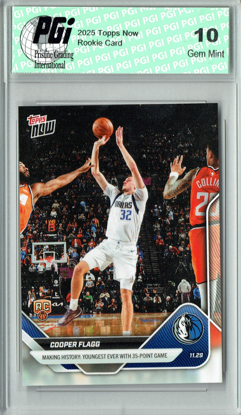 Cooper Flagg 2025 #67 Youngest w 35 Pt Game Now Rookie Card PGI 10 Dallas Mavericks