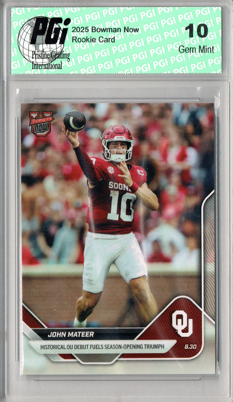 John Mateer 2025 Bowman University Now #2 Historic Debut Rookie Card PGI 10