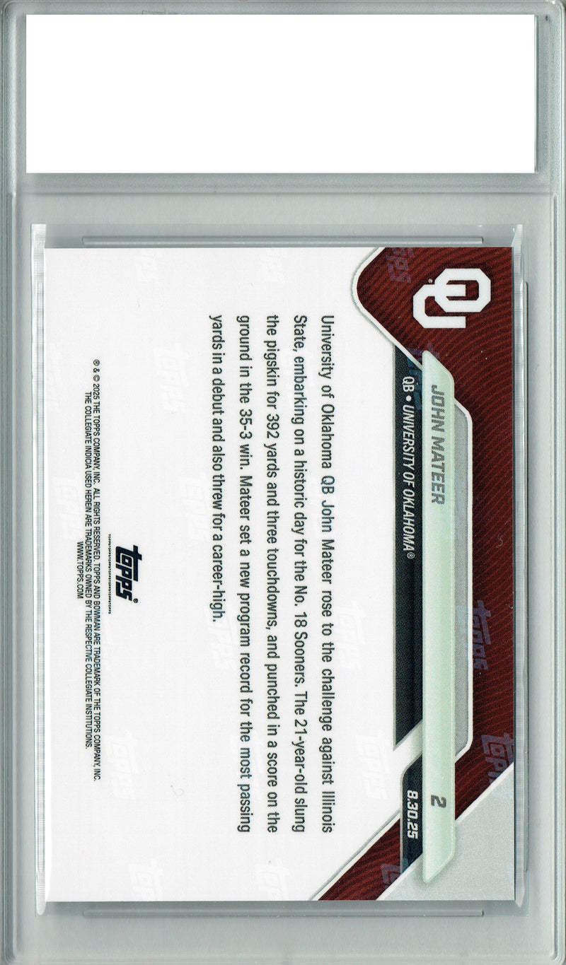 John Mateer 2025 Bowman University Now #2 Historic Debut Rookie Card PGI 10