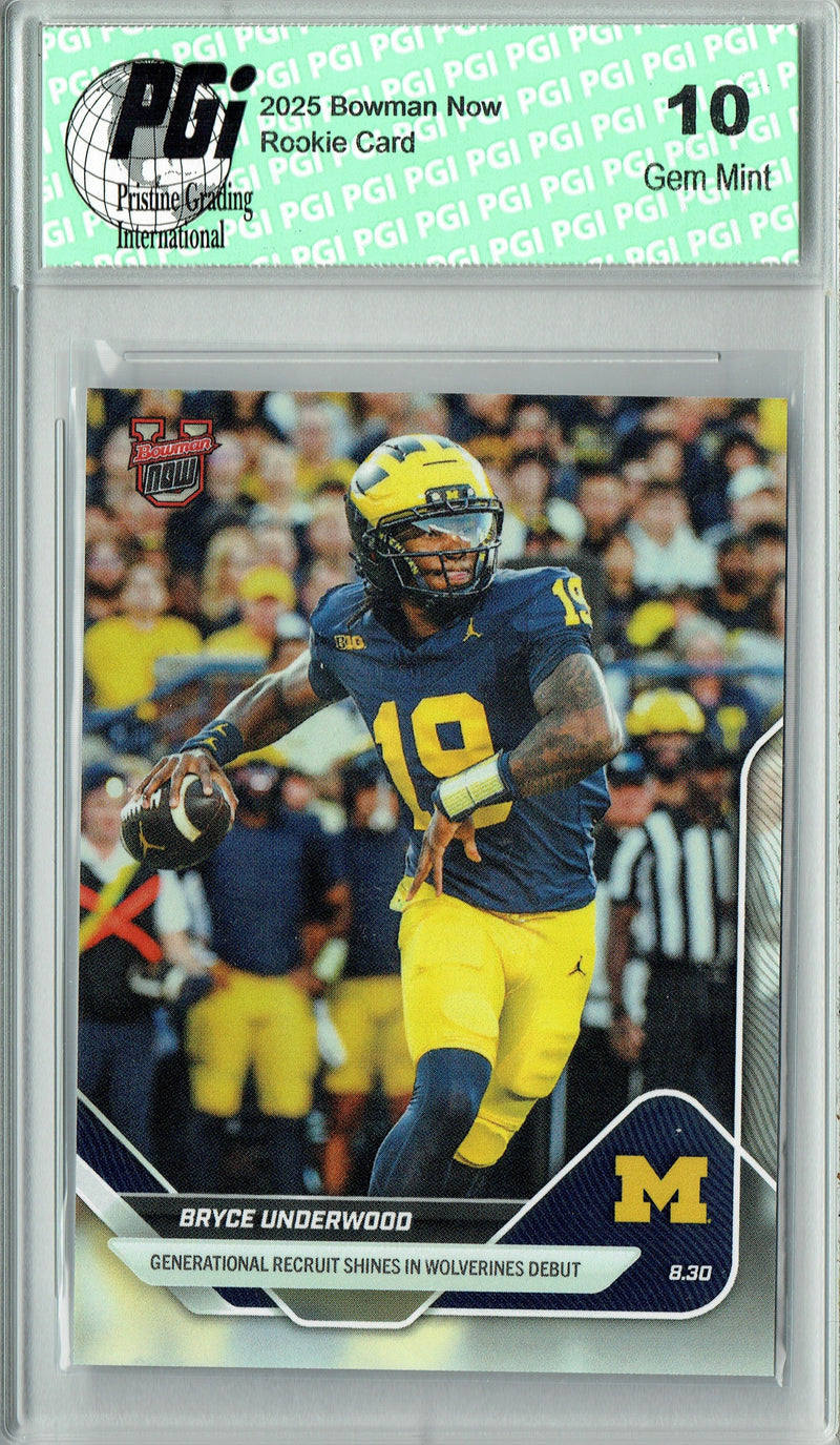 Bryce Underwood 2025 Bowman University Now #7 Wolverines Debut Rookie Card PGI 10