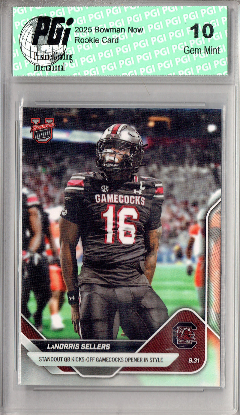 Lanorris Sellers 2025 Bowman University Now #4 Wins in Style Rookie Card PGI 10