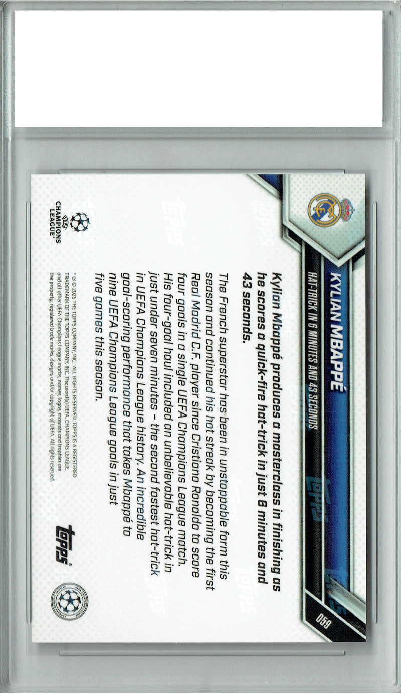 Certified Mint+ Kylian Mbappe 2025 Now #59 Hat Trick in 6 Minutes Rare Trading Card Real Madrid