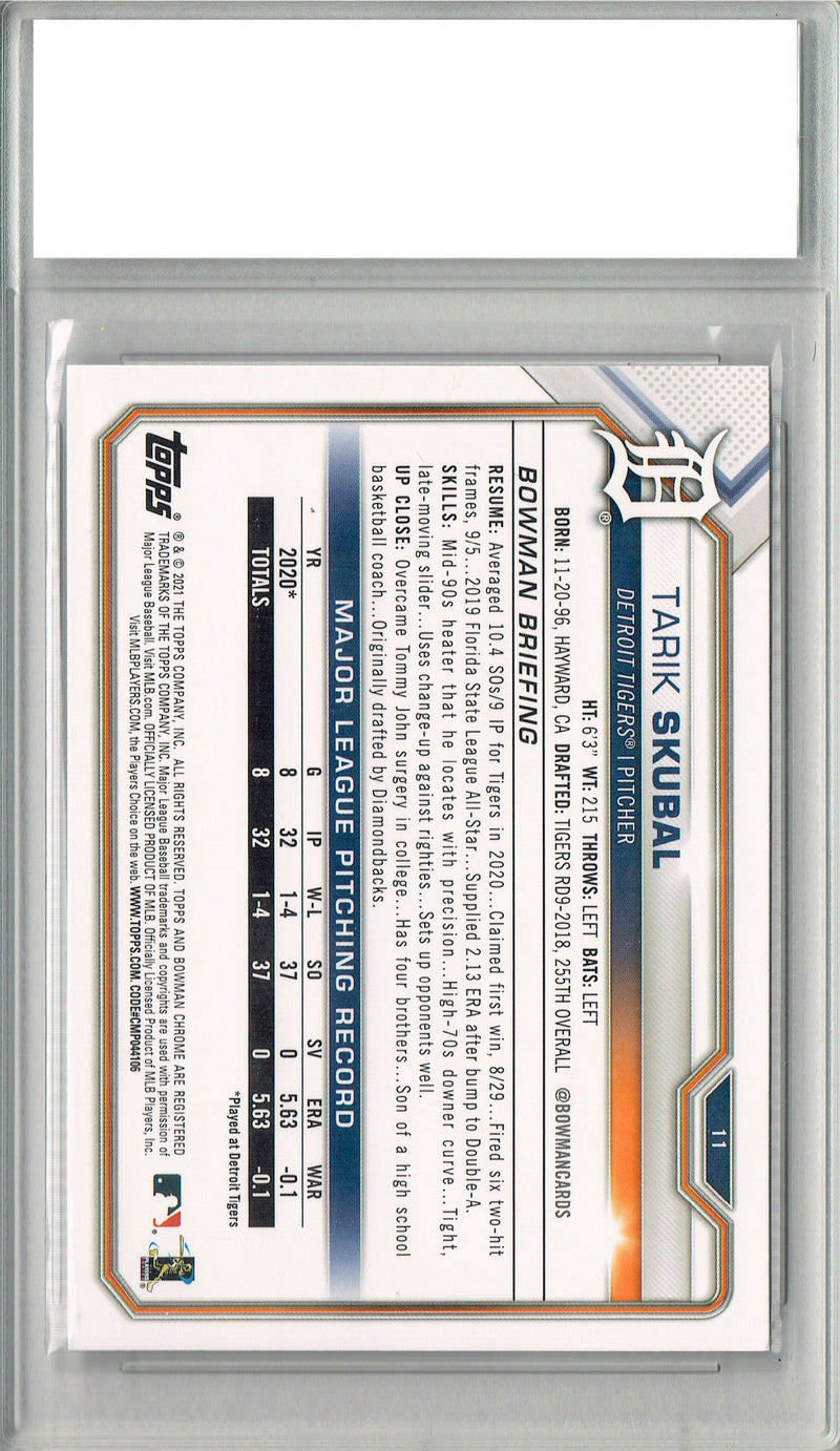Certified Mint+ Tarik Skubal 2021 Bowman #11 Rookie Card Detroit Tigers