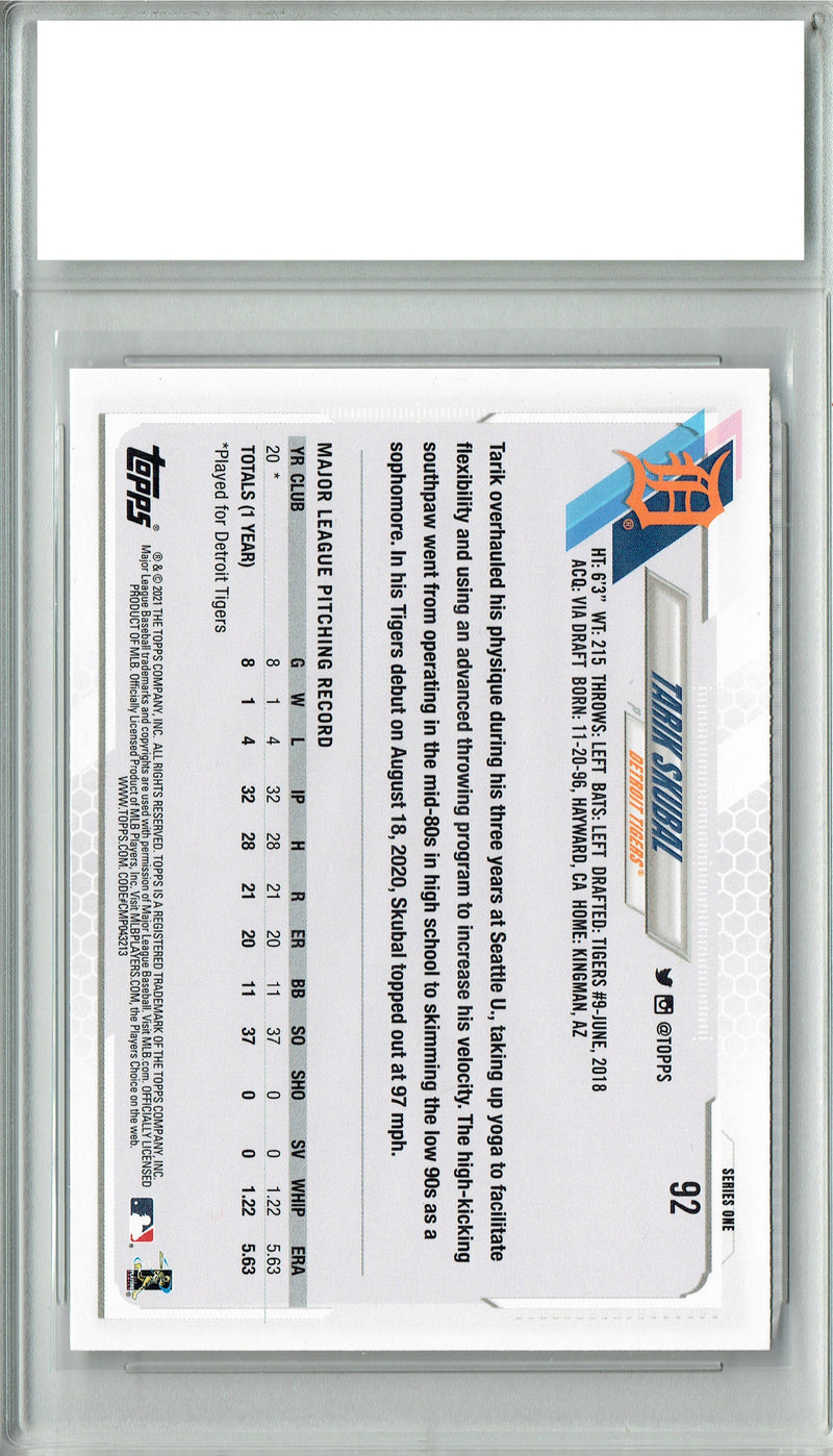 Certified Mint+ Tarik Skubal 2021 Detroit Tigers #92 Rookie Card