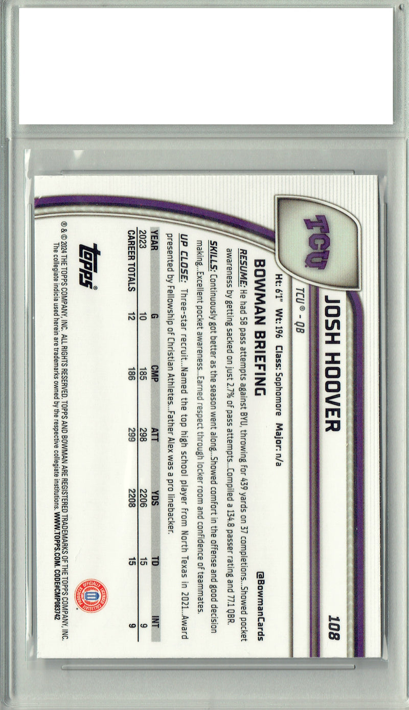Certified Mint+ Josh Hoover 2024 Bowman Chrome #108 1st Rookie Card Indiana Hoosiers