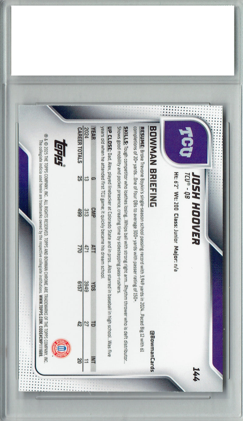 Certified Mint+ Josh Hoover 2025 Bowman Chrome #144 Rookie Card Indiana Hoosiers