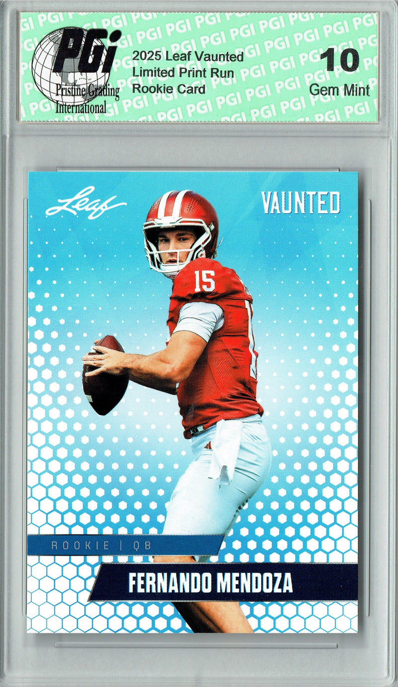 Fernando Mendoza Rookie Card Indiana / Las Vegas PGI 10 Football Trading Card 2025 Leaf Vaunted #V-07 Only 5k Made