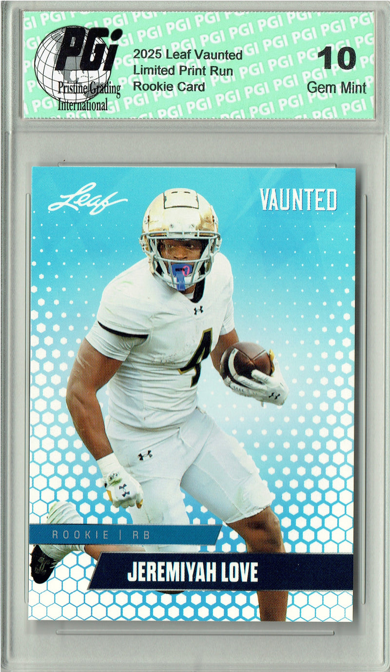 Jeremiyah Love Rookie Card Notre Dame / Arizona PGI 10 Football Trading Card 2025 Leaf Vaunted #V-09 Only 5k Made