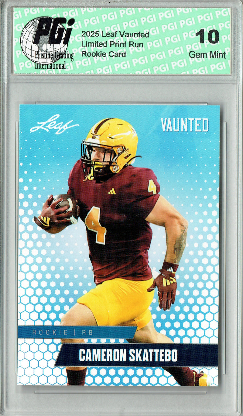 Cam Skattebo Rookie Card ASU / New York PGI 10 Football Trading Card 2025 Leaf Vaunted #V-06 Only 5k Made