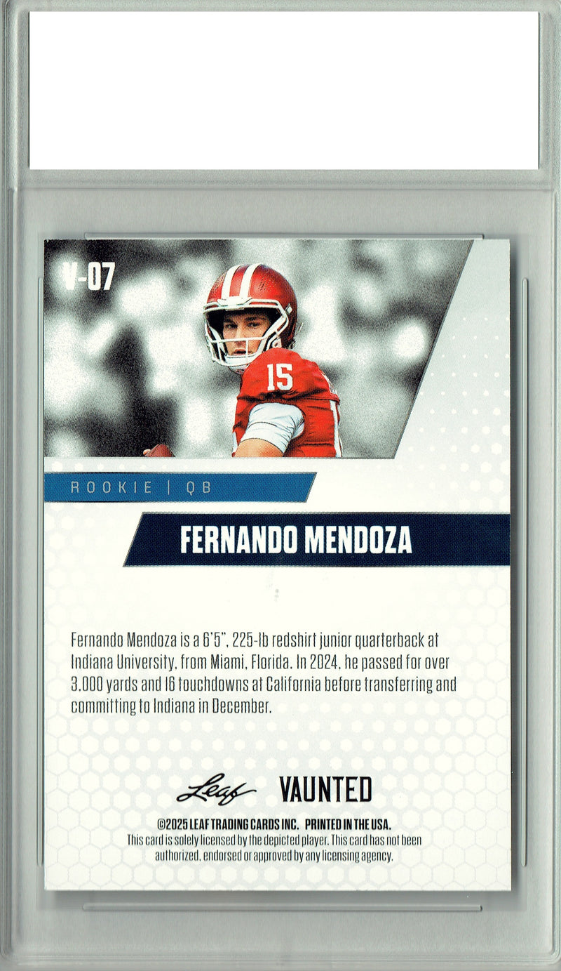 Fernando Mendoza Rookie Card Indiana / Las Vegas Football Trading Card 2025 Leaf Vaunted #V-07 Only 5k Made  Certified Mint+
