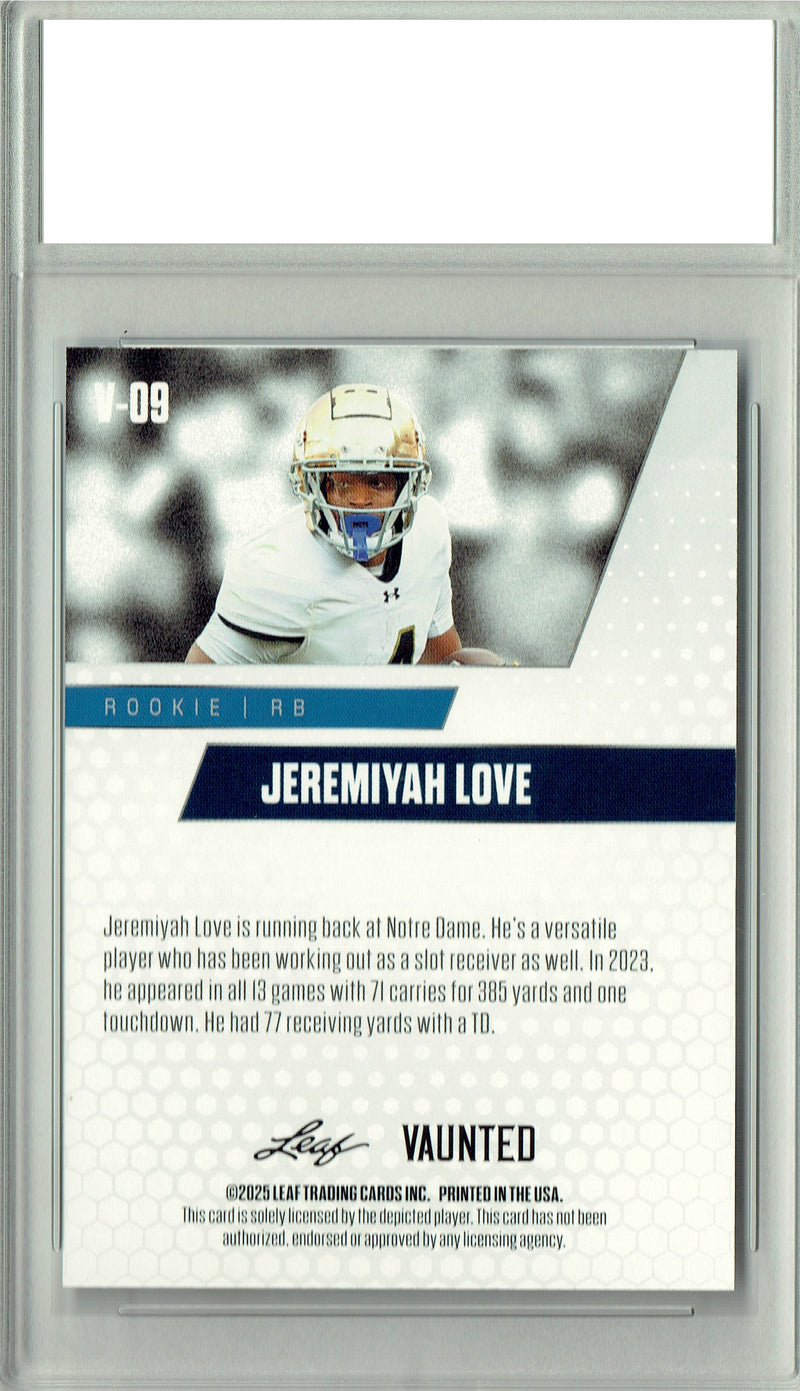 Jeremiyah Love Rookie Card Notre Dame / Arizona Football Trading Card 2025 Leaf Vaunted #V-09 Only 5k Made  Certified Mint+