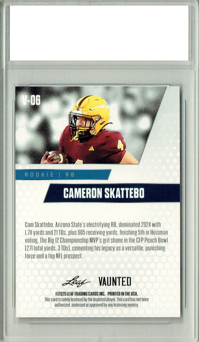 Cam Skattebo Rookie Card ASU / New York Football Trading Card 2025 Leaf Vaunted #V-06 Only 5k Made  Certified Mint+