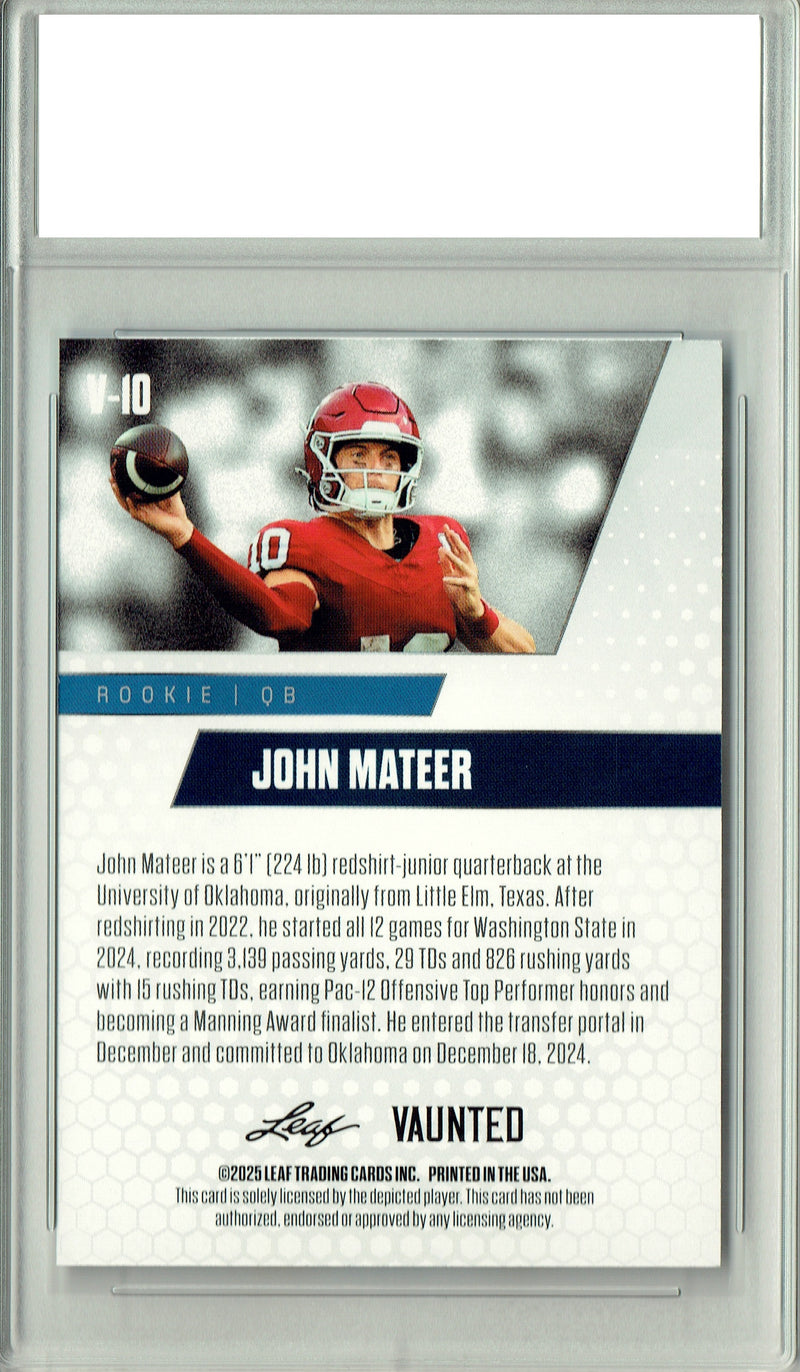 John Mateer Rookie Card Oklahoma Football Trading Card 2025 Leaf Vaunted #V-10 Only 5k Made  Certified Mint+