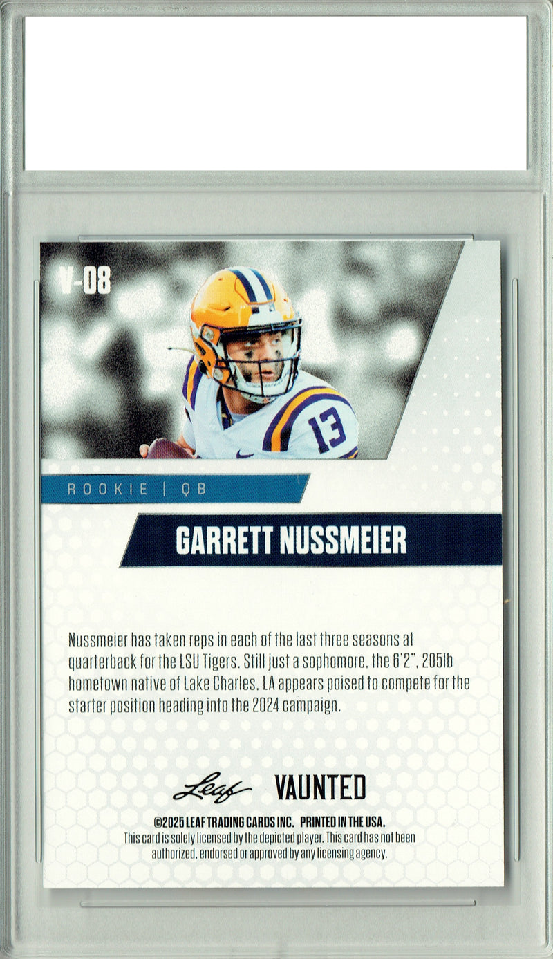 Garrett Nussmeier Rookie Card LSU / Kansas City Football Trading Card 2025 Leaf Vaunted #V-08 Only 5k Made  Certified Mint+