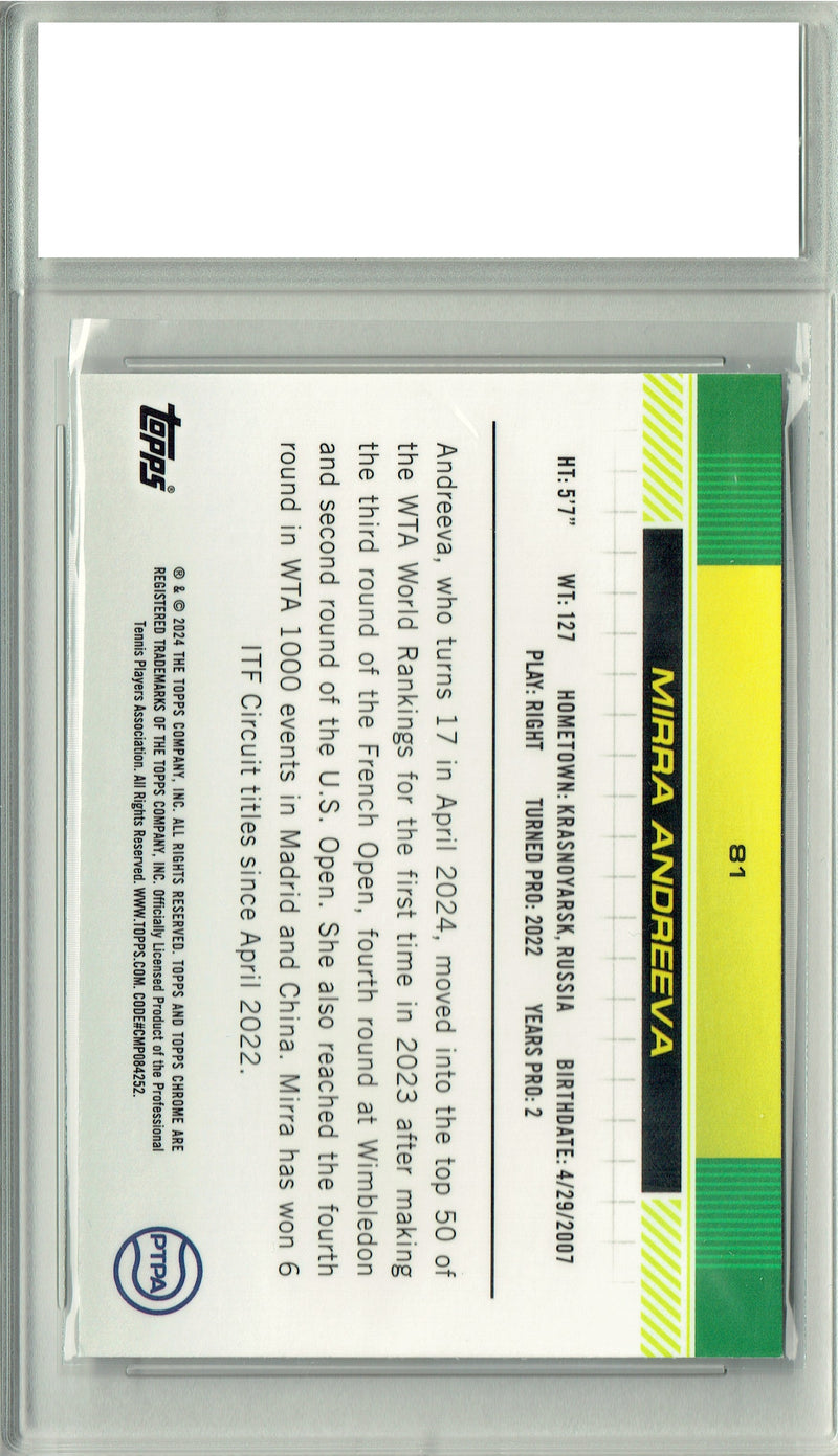 Mirra Andreeva 2024 Pro Tennis Chrome #81 Rookie Card PGI 10